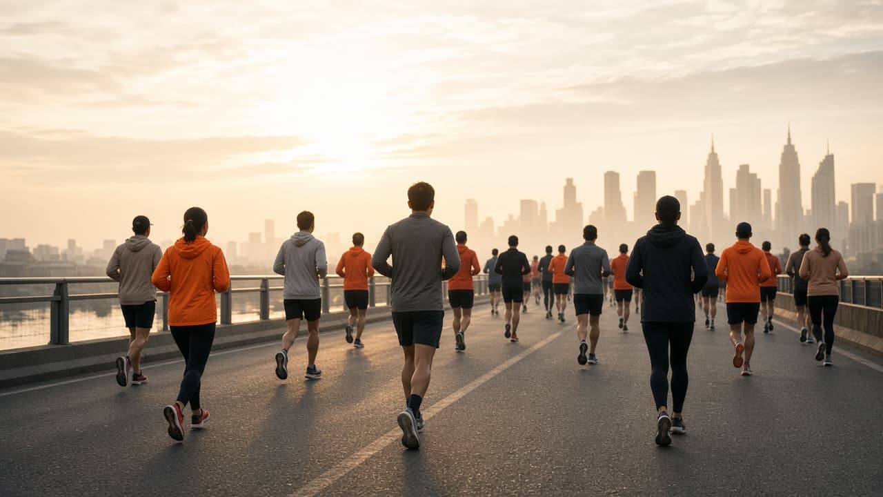 Runners at an early morning race start